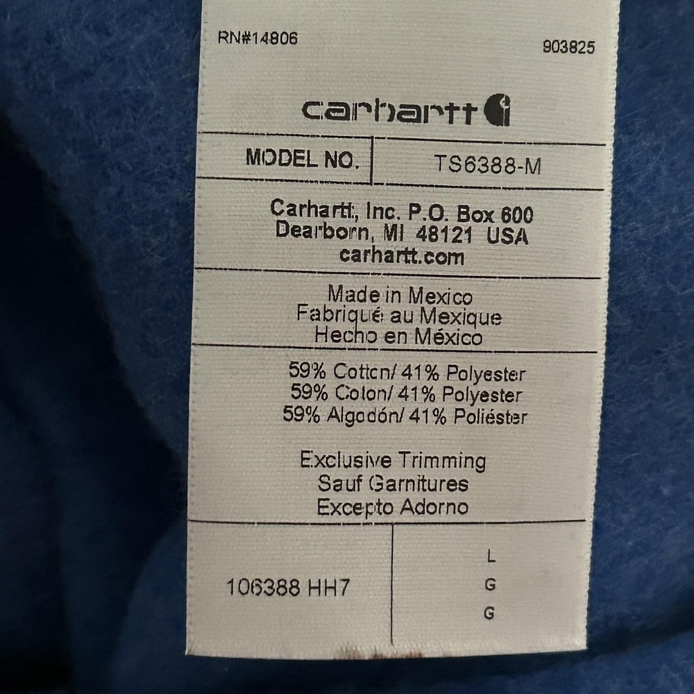 Carhartt Fleece Hoodie Mens Large Blue Rain Defender Pullover Logo Sleeve - Picture 4 of 10